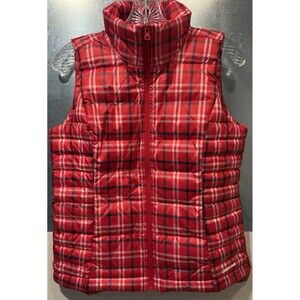 Lands' End 80/20 600 Fill Down Puffer Barn Vest Red Plaid Mock Neck XS 2-4 NWT